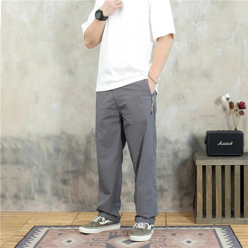 Lightweight Quick-Dry Thin Canvas Loose Straight Leg Casual Pants Men Summer Loose Thin Japanese Retro Deep Grey Youth Fashion