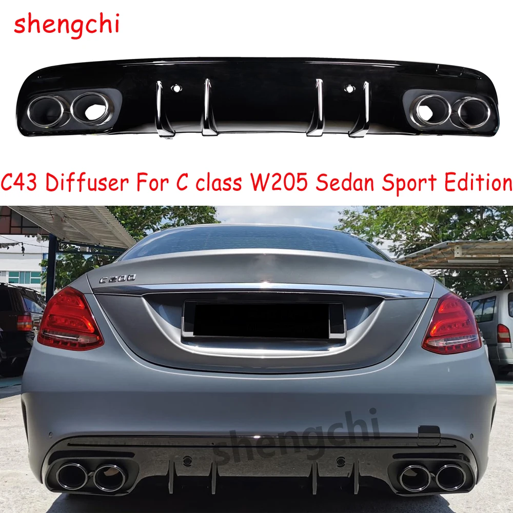 W205 C43 Style Rear Bumper Diffuser For Mercedes Benz C Class W205 Sedan 2015-2021 Sport Edition Diffuser with 4-outlet Exhaust