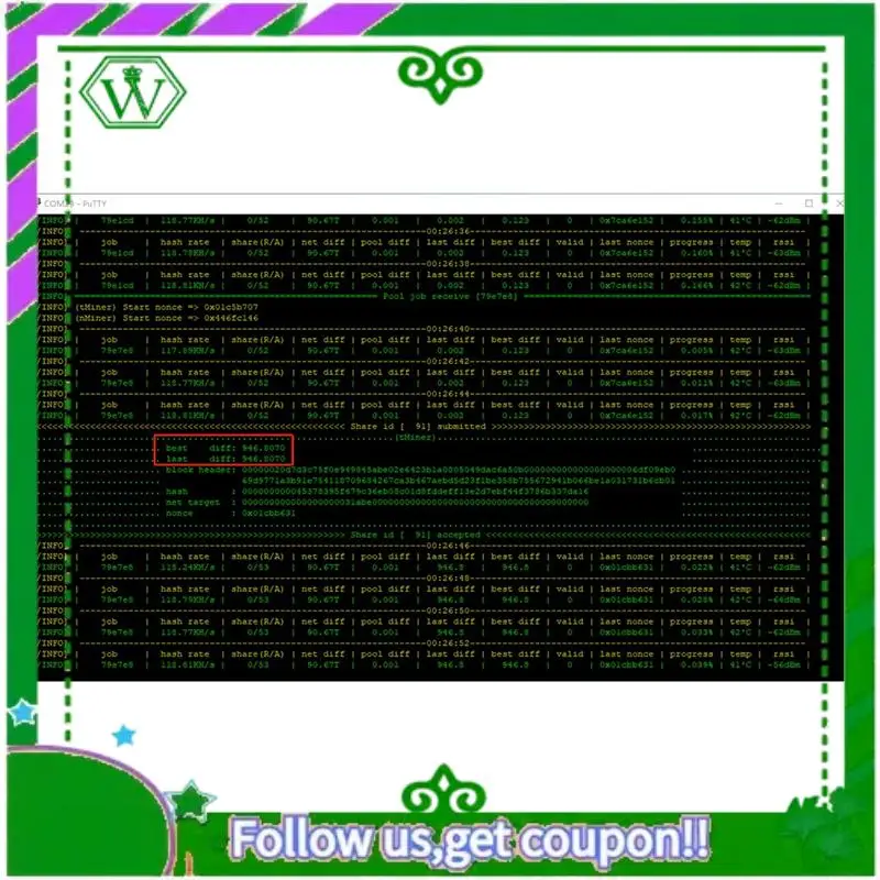 Reliable-Nmminer Miner 117KH/S USB Chain ESP32 Crypto Miner With Adapter BTC Solo Lottery Miner Ammeter USB-A Series Form Chain