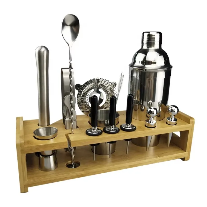 Hot Sale Stainless Steel Bartender Kit with Stand Up Cocktail Mixer Custom Logo Bar Beverage Mixing Accessories