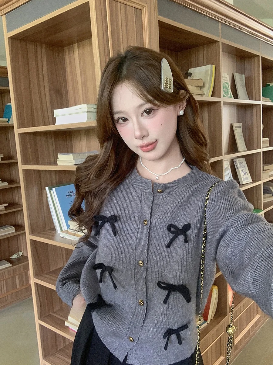 

Вязаный кардиган большого размера с узлом, свободного кроя, осенняя одежда для полных женщин, повседневный, длинный рукав, круглый вырез