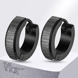 Vnox Anti Allergy Stainless Steel Hoop Earrings, Unisex Simple Metal Huggies Earrings, Brush Surface Men Ear Jewelry