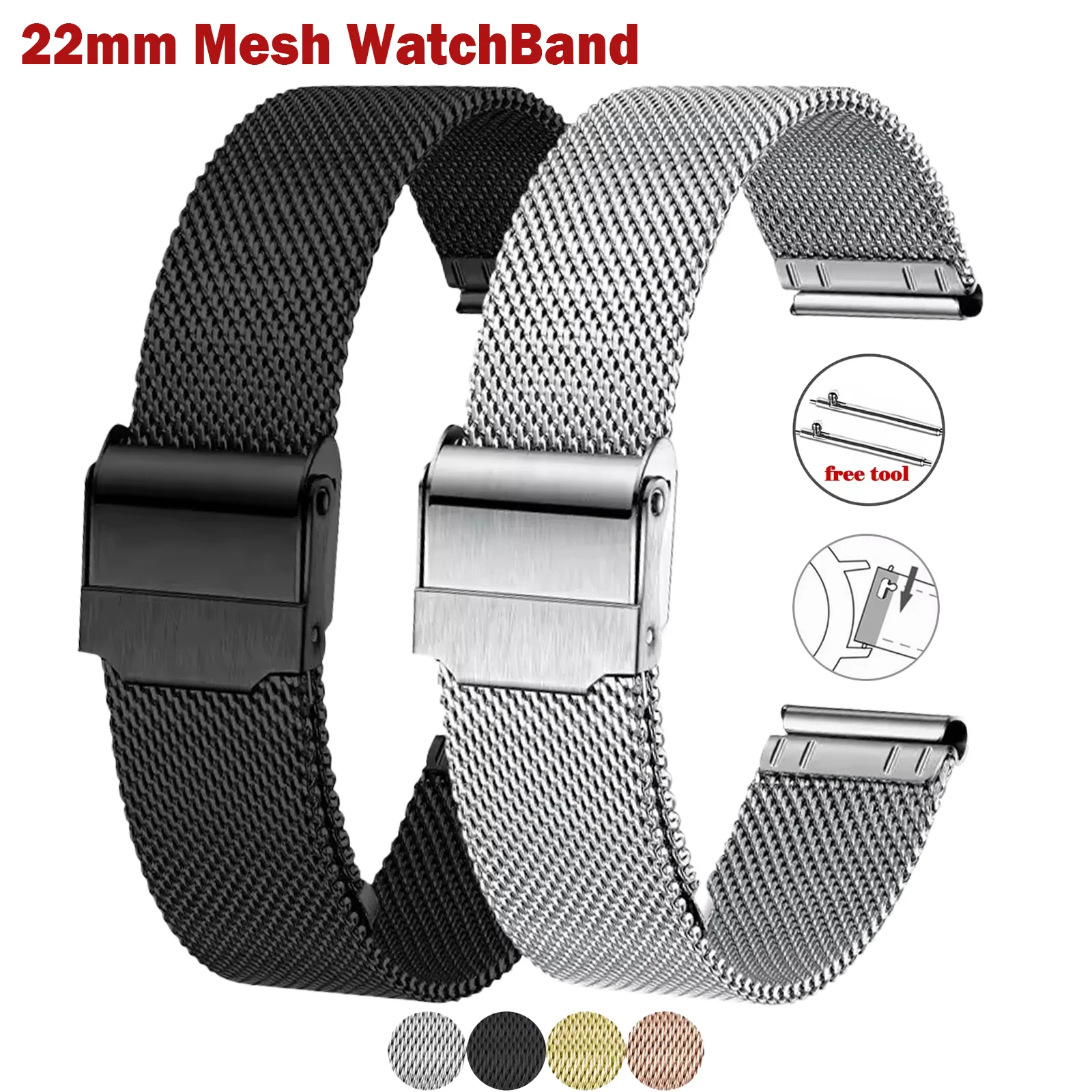 Milanese Mesh Uhrenarmband für Samsung Galaxy Watch 46 mm Schnellverschluss Metall 22 mm Armband für Huawei GT4 GT5 GT3 Pro 46 mm Armbänder