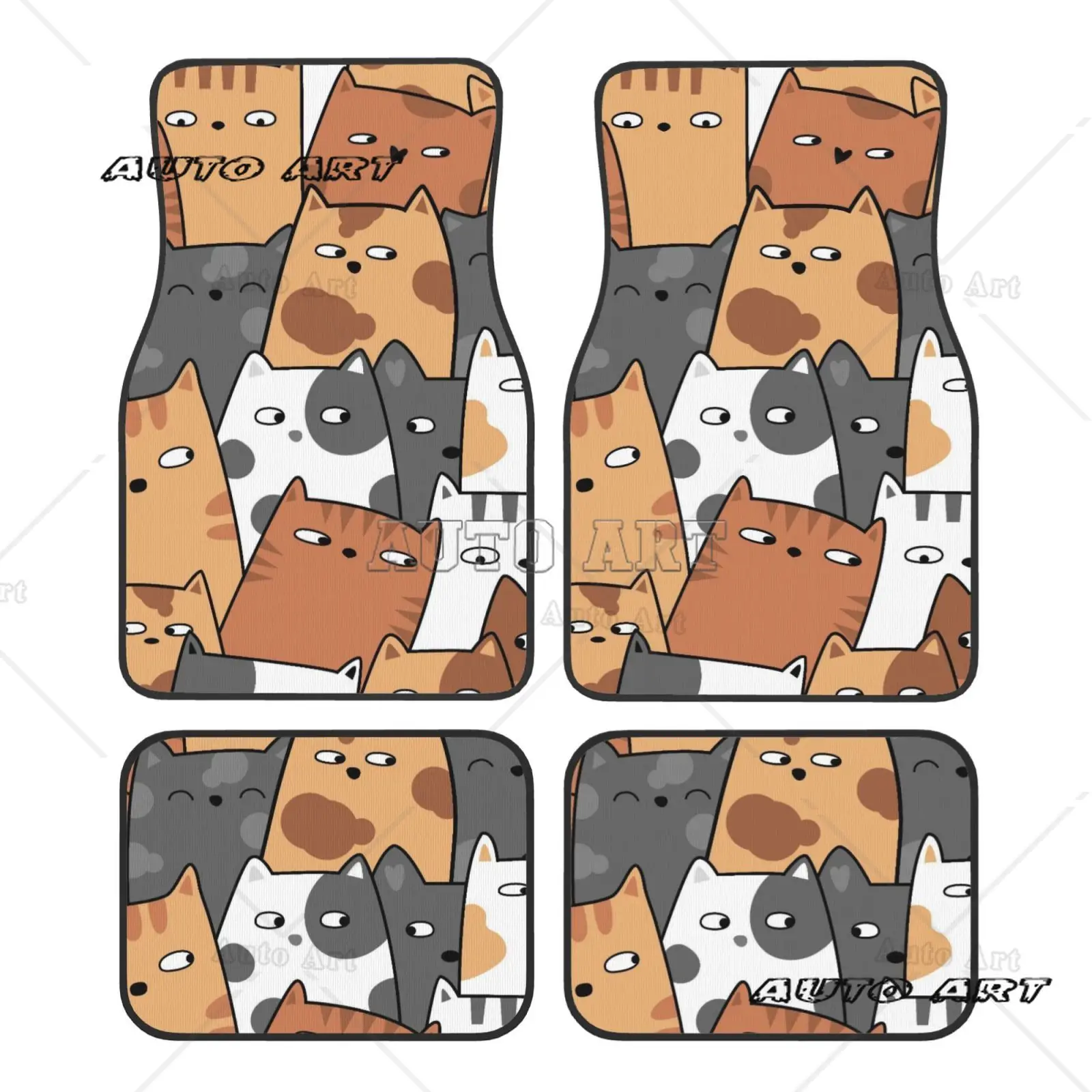 

Комплект из 4 ковриков для пола автомобиля с мультяшным котом, закрытыми глазами — подходит для всех автомобилей в любое время года