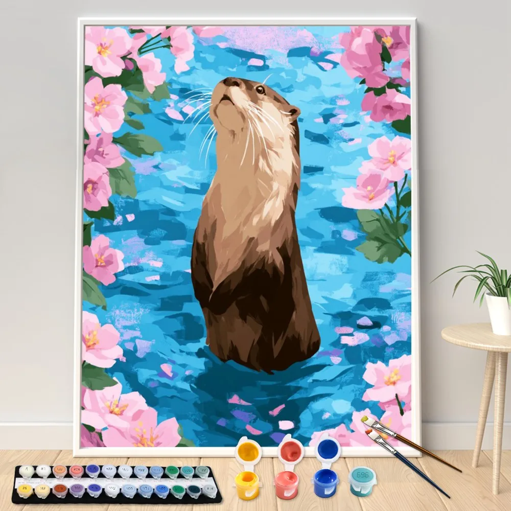 Digital Acrylic Painting Kit DIY Otter Among the Flowers Art Canvas Hand Painted Home Decor Personalized Surprise Gift