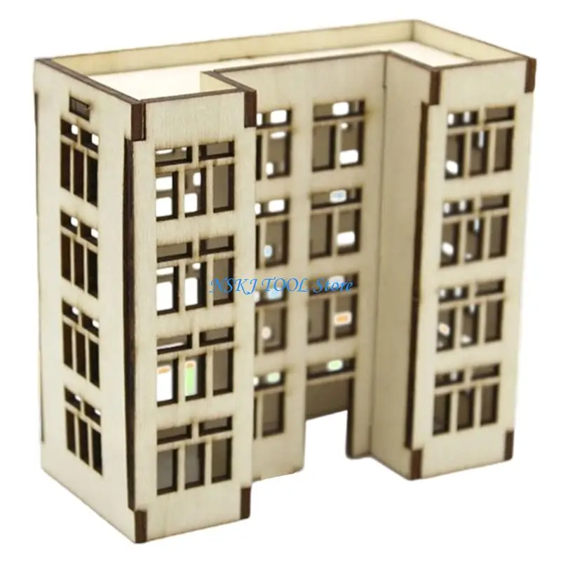 L8RC Wooden Apartment Outland Model Sand Table Scene Building Model Garden Landscape Ornament Decors Assembling Model