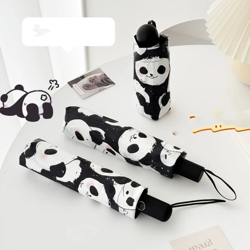 Cute Panda Umbrella Children\'s Umbrella Automatic Mini Folding Vinyl Umbrella Protection Tiny Lightweight Household Merchandises