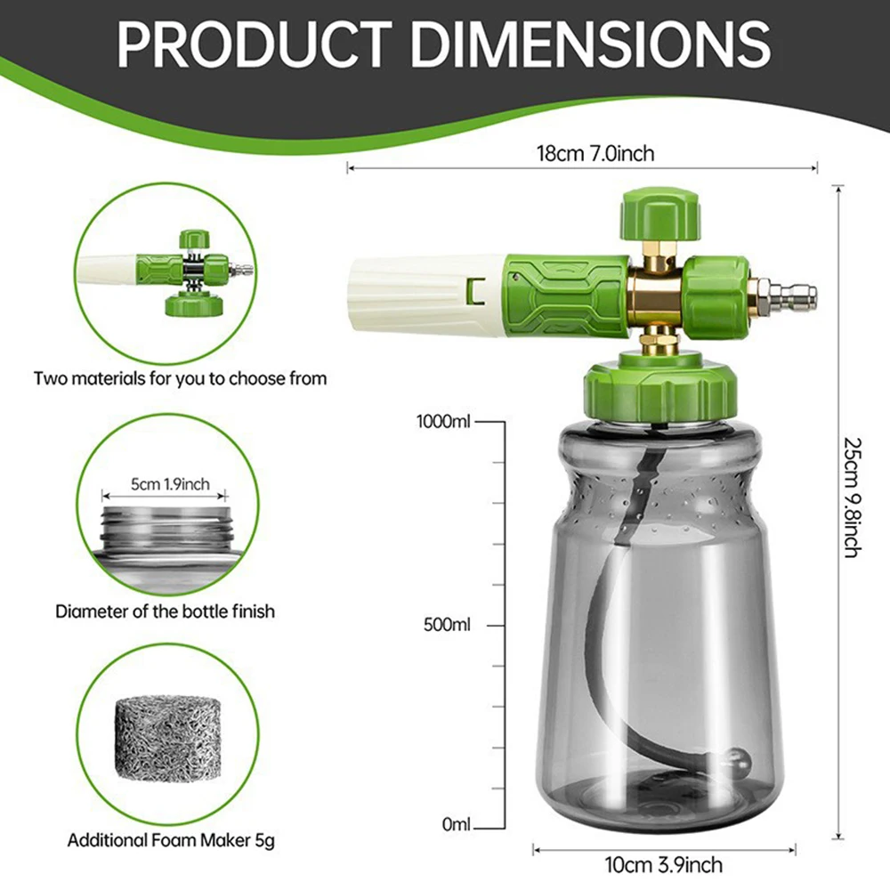 Pressure Washer Brass Snow Foam Lance Foam Nozzle Car Wash Foam Maker for Karcher Elitech Bort AR Bosch Pressure Washer