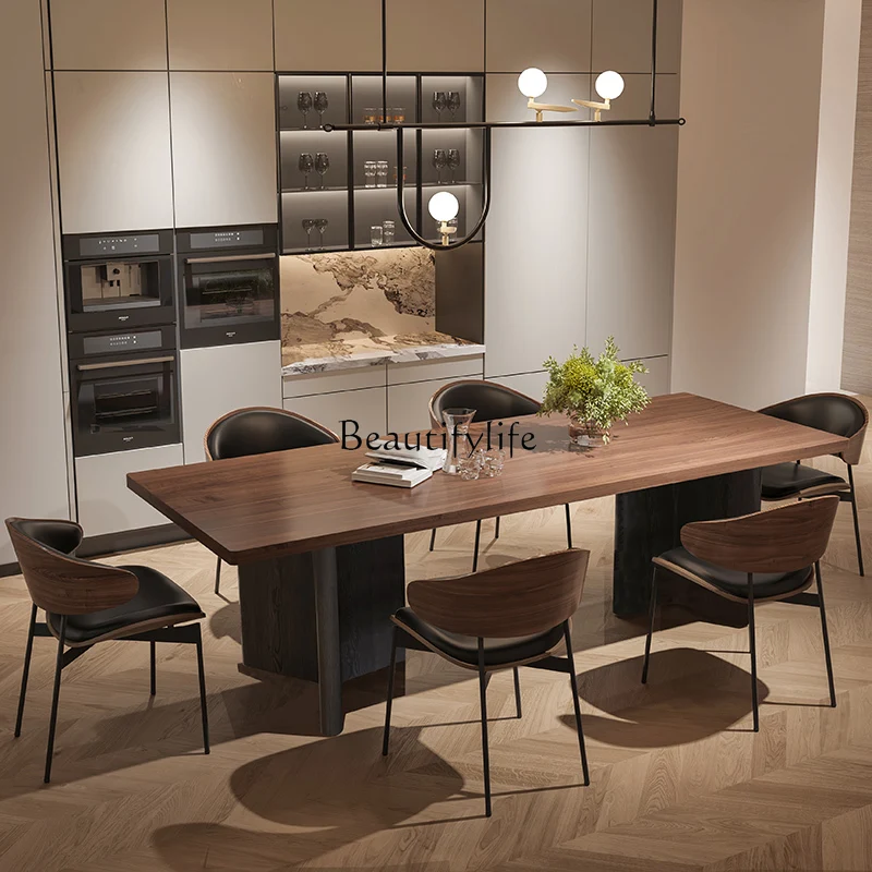 *Medieval black walnut rock slab thickened dining table rectangular retro simple modern tea table