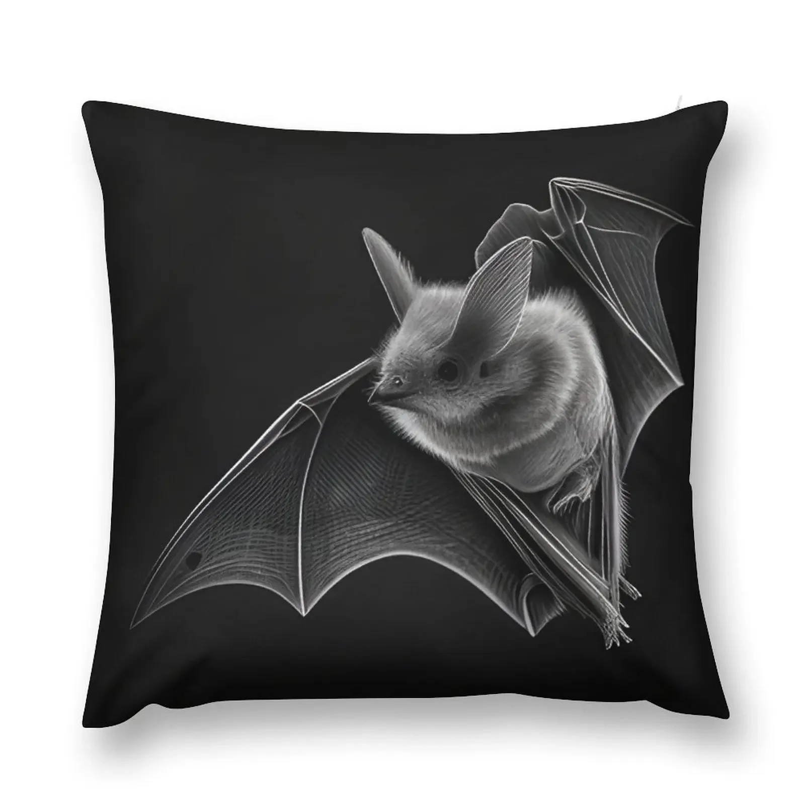 

Black and white pencil drawing of a Bat Throw Pillow ornamental pillows for living room Plaid Sofa pillow