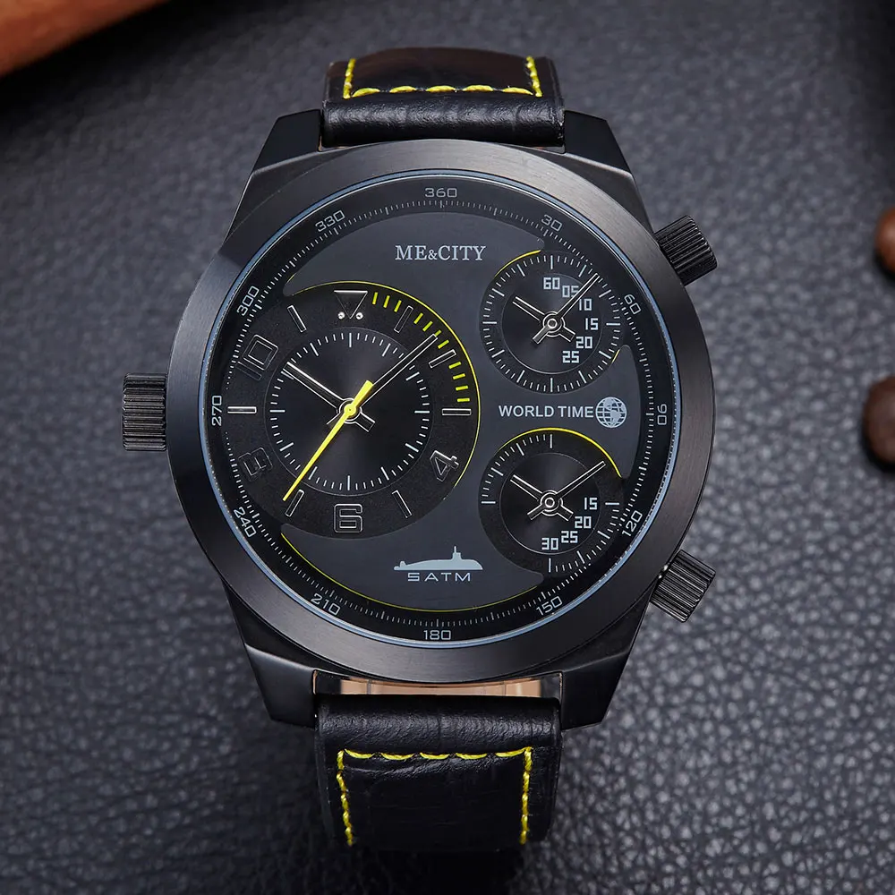 Unique Creative Men Watch 3 Time Zones Top Brand Luxury Waterproof Sport Mens Watches Military Wristwatch Relogio Masculino