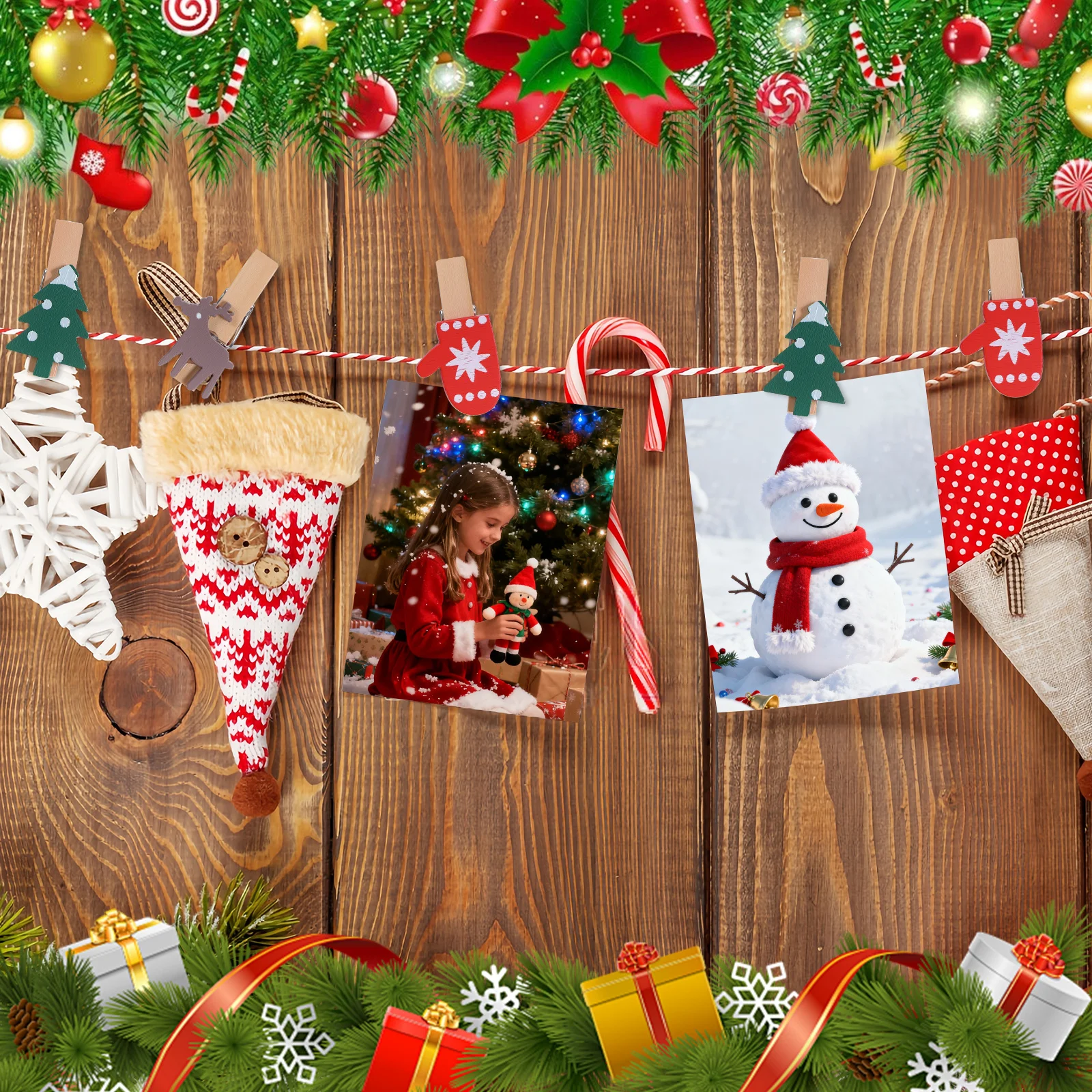 

60pcs Christmas Wooden Clips Mini Natural Clothespins For Photo Display Diy Craft Decoration Paper Holder Cartoon Clips Home