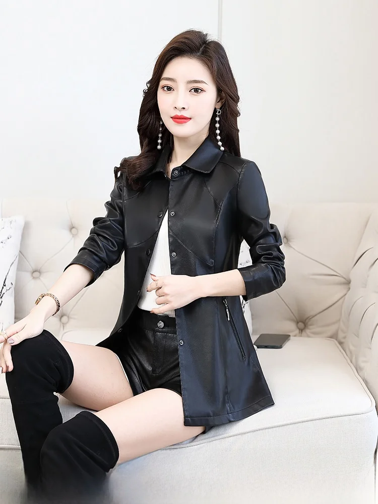 

Модная женская кожаная куртка из овчины средней длины, приталенная, утепленная, для повседневной носки, ветрозащитная