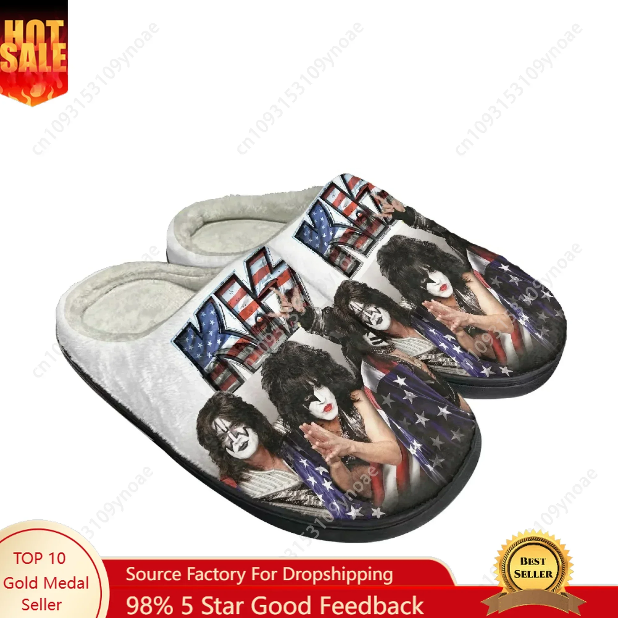 

Heavy Metal Kiss Rock Band Home Cotton Slippers Womens Mens Sandals Plush Casual Keep Warm Shoes Couple Thermal Slipper