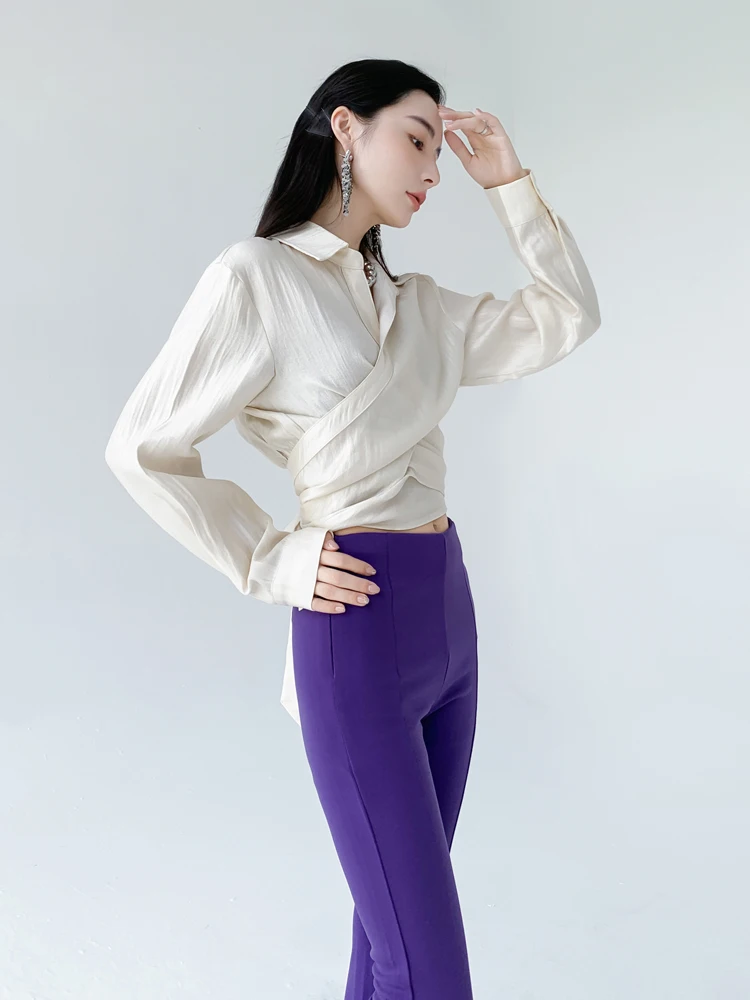 

Aksaya High Waist ort V-Ne Tied Belted irt Vintage Coffee Color Women's Spring Autumn Faion Design Korean Sle Pure ...