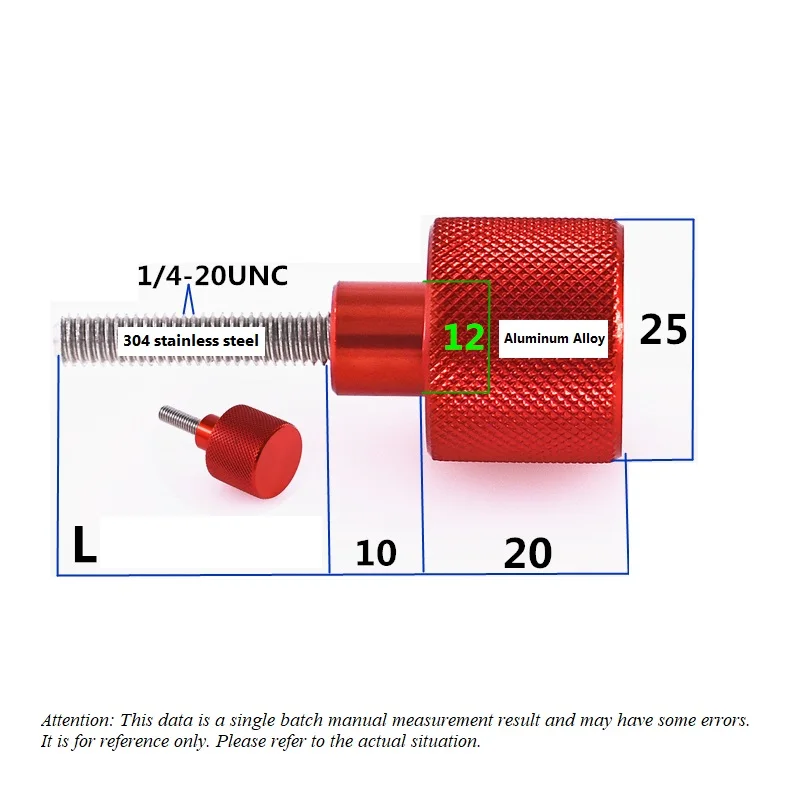 1/4-20 Stainless Steel Screw Bolt Knurled Knob Flat Step Thumbscrew Round Head Aluminum Alloy 6-60mm Length Hand Screws