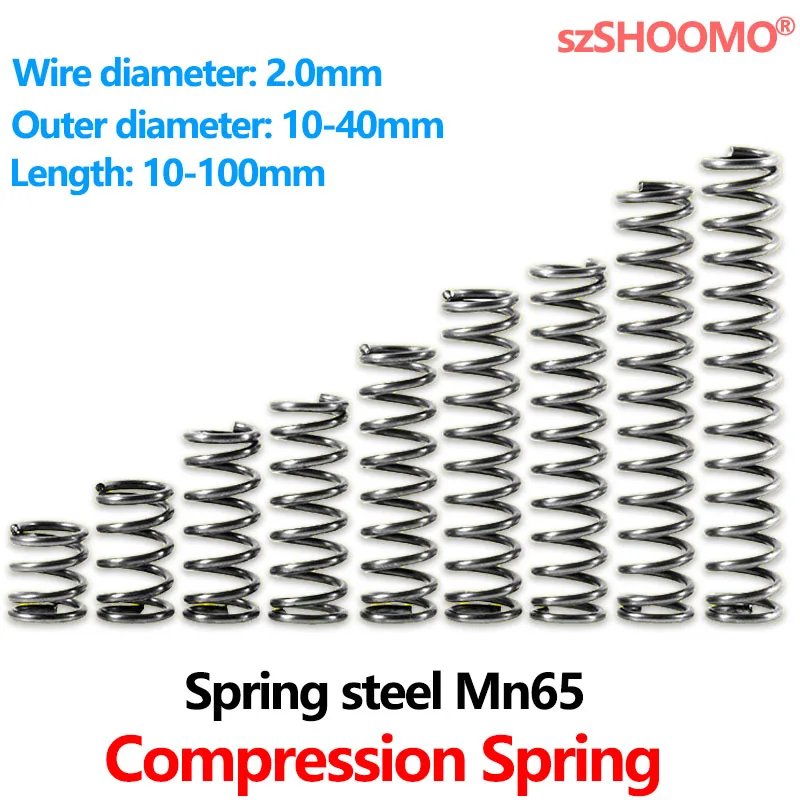 Ressort hélicoïdal cylindrique à compression de retour de pression inconnu des chocs, ressort comprimé 65Mn, acier WD 2.0mm, personnalisé