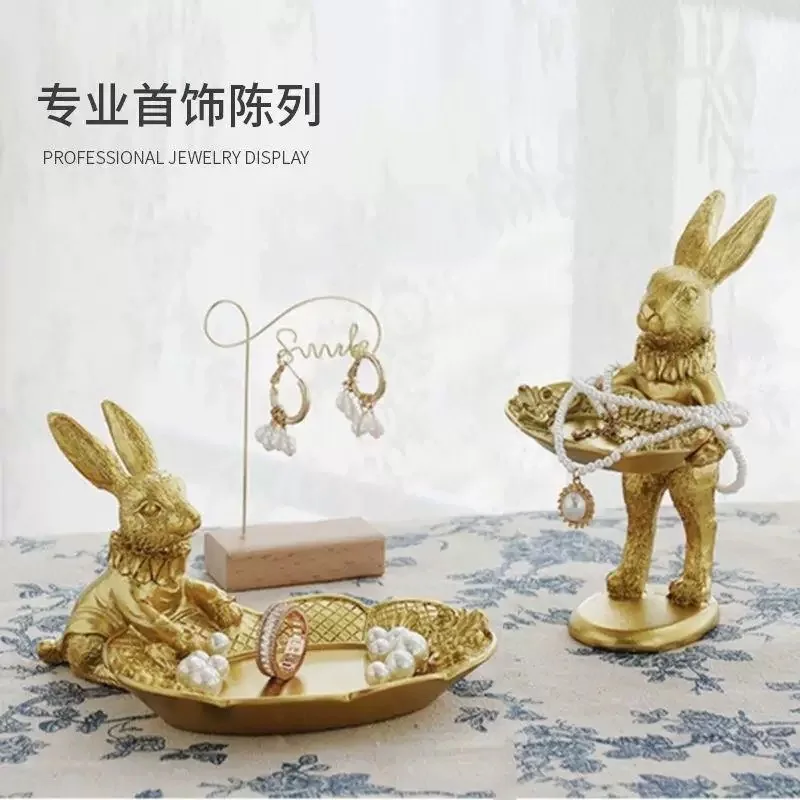 

Easter Bunny Decorative Ornament - Resin Craft for Home, Entryway Vanity Table Jewelry & Earring Tray Organizer