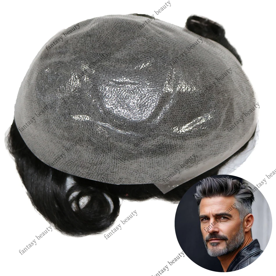 Undetectable 1B50 1B80 #365 Grey 0.02mm Ultra Thin Skin Black Blonde 80%Density Natural Hairline Men Toupee Human Hair Prosthesi