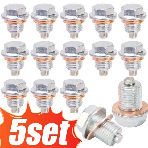 5 ~ 1PCS Guarnizione magnetica per vite di scarico dell'olio per auto M14 * 1.5 Tappo di scarico dell'olio in alluminio/rame Bullone dado di scarico del coppa con rondella di guarnizione in rame