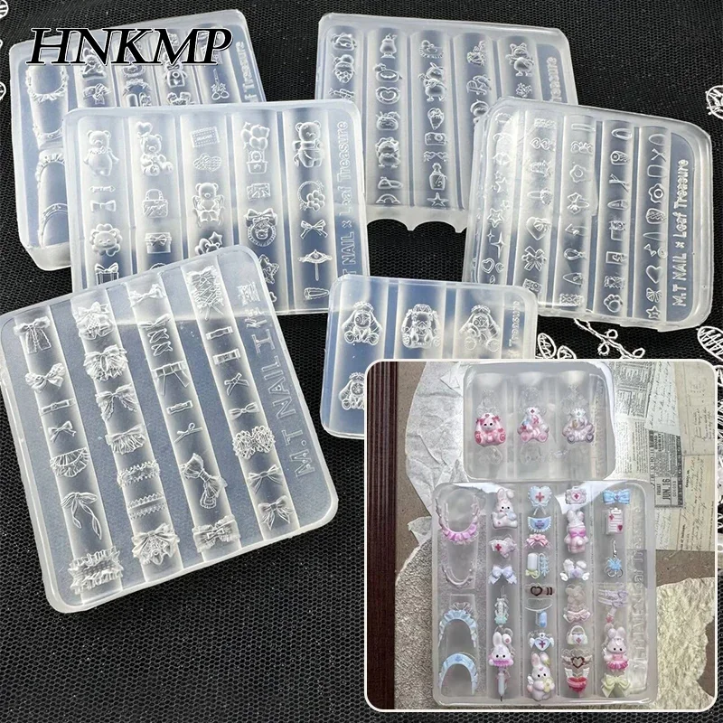 3D Nail Art Dekorationen Bär Kaninchen Silikon Schnitzform UV Gel Nagellack Stempeln Schablonen Relief Schleife DIY Design Nagel Charm