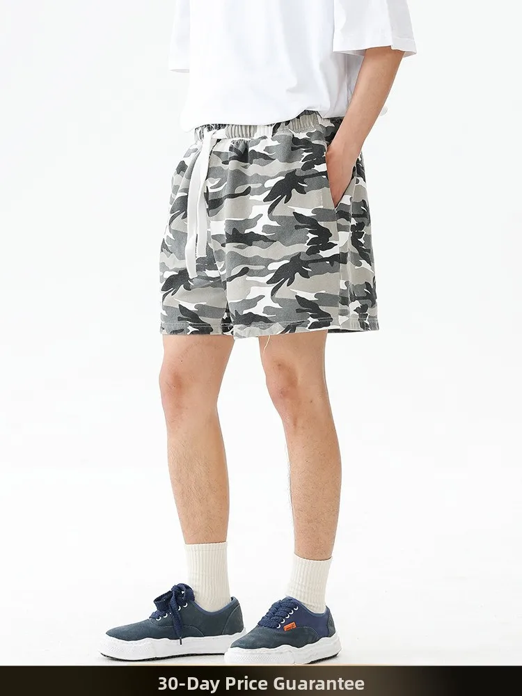 

Мужские летние свободные повседневные спортивные брюки-капри с широкими штанинами в американском ретро-стиле, камуфляжные, молодежные, модные