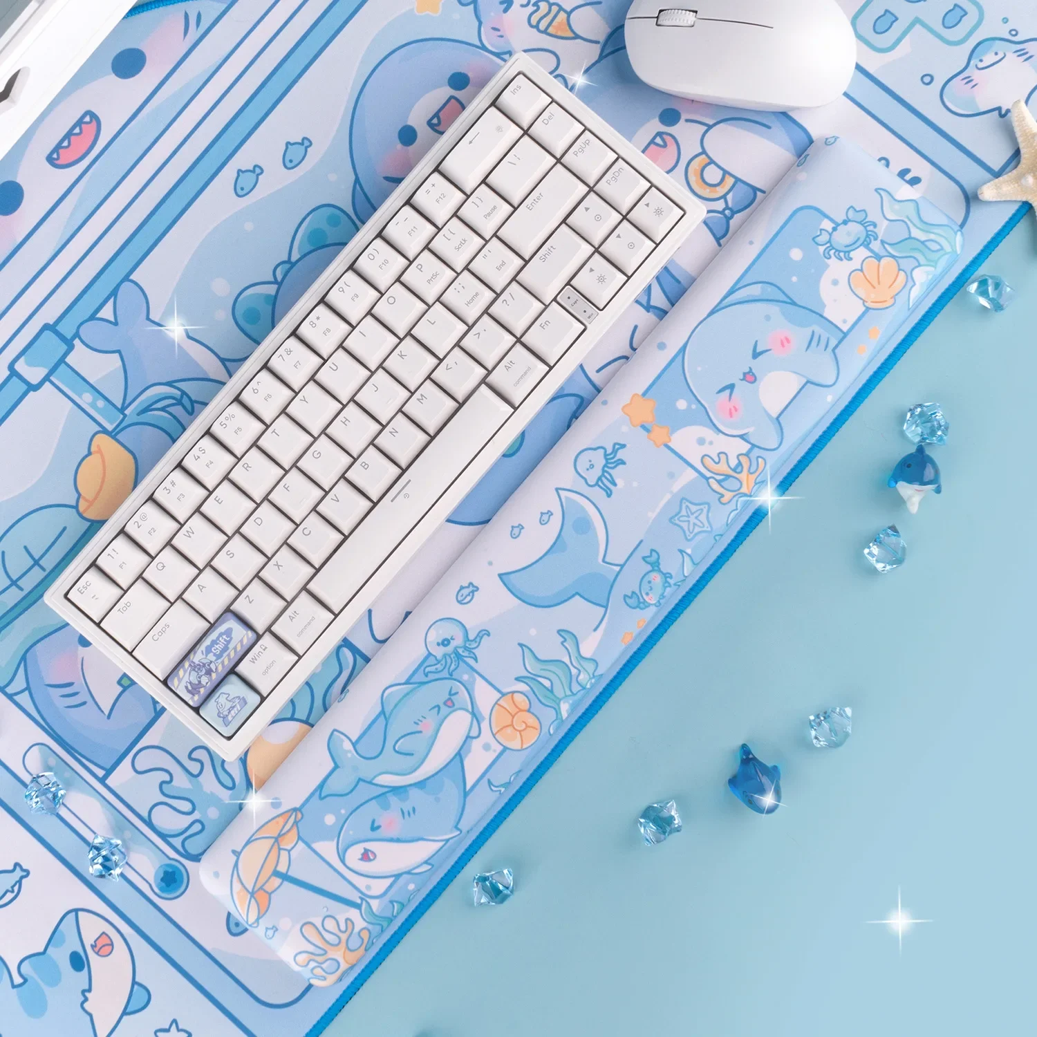 Cute Shark Mouse Pad with Wrist Support Soft Decompressed Anti-Slip Desk Mat Kawaii Ergonomic Desktop Mouse Mats Keyboard Pad