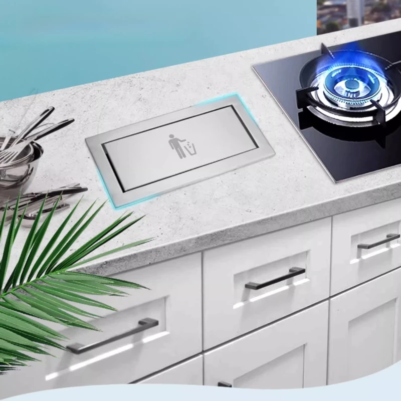 

304 Stainless Steel Pull-Out Kitchen Trash Bin,Dual Compartment Garbage Can,Built-in Cabinet Waste Basket,PullOut Hidden Dustbin