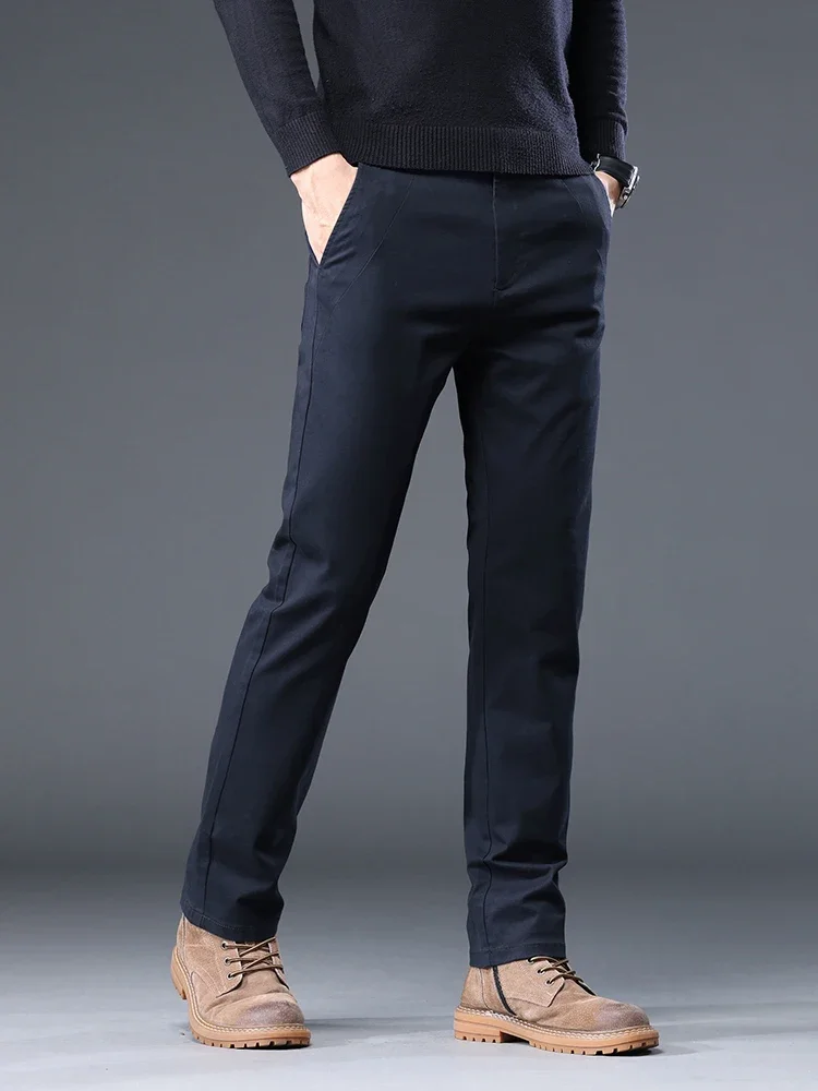 98%Cotton Autumn New Men\'s Business Casual Pants No-iron Straight Elastic Fashion  Trousers Classic Male Baggy Pants 4 Colors