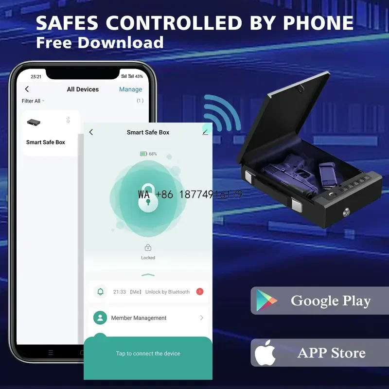 wmwmnu Smart portable pistol safe, with fingerprint password, key, smart life graffiti APP access, quick operation ofODM OEM