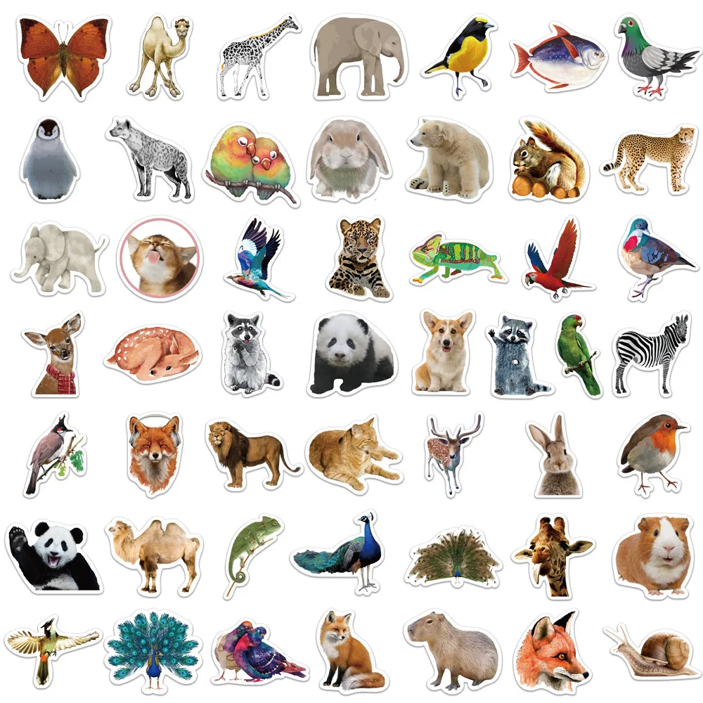 50PCS Cartoon Oil Painting Animal Photo Sticker Graffiti iPad Luggage DIY Scrapbook Wall Sticker Toy Decoration