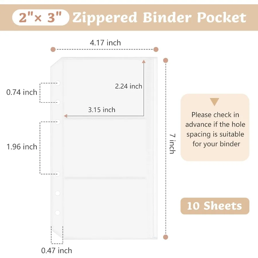 10 Pack MultiCompartment Zippered Binder Pocket Sleeves for 6 Ring A6 Binder Frosted Divided Zipper Pouch Money Cash Saving Bud