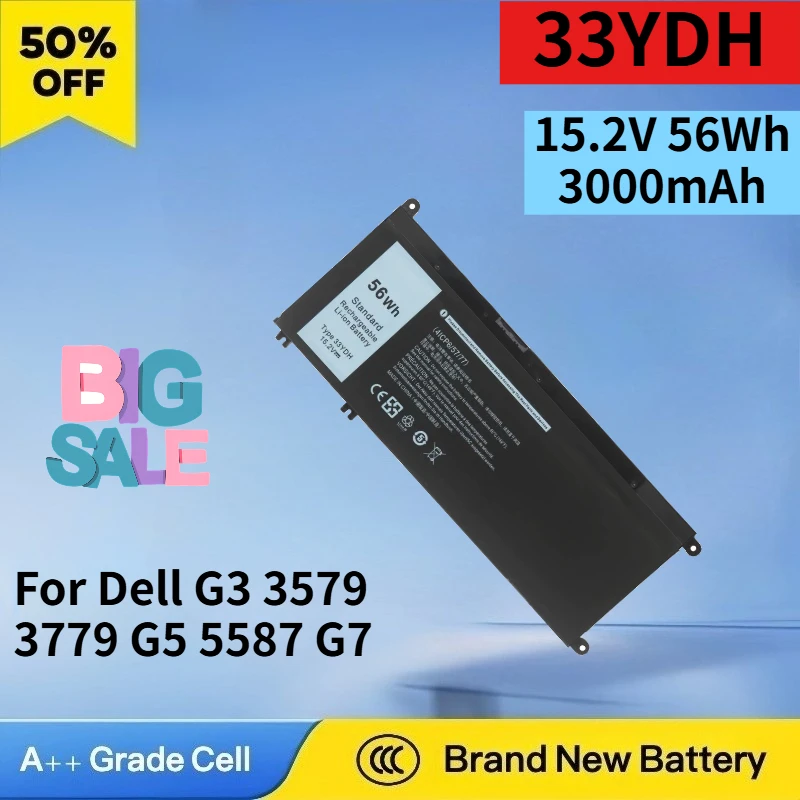 33YDH 15.2V 56Wh 3000mAh Battery for Dell G3 3579 3779 G5 5587 G7 7588 Inspiron 15 7577 17 7778 7786 High Quality Laptop Battery