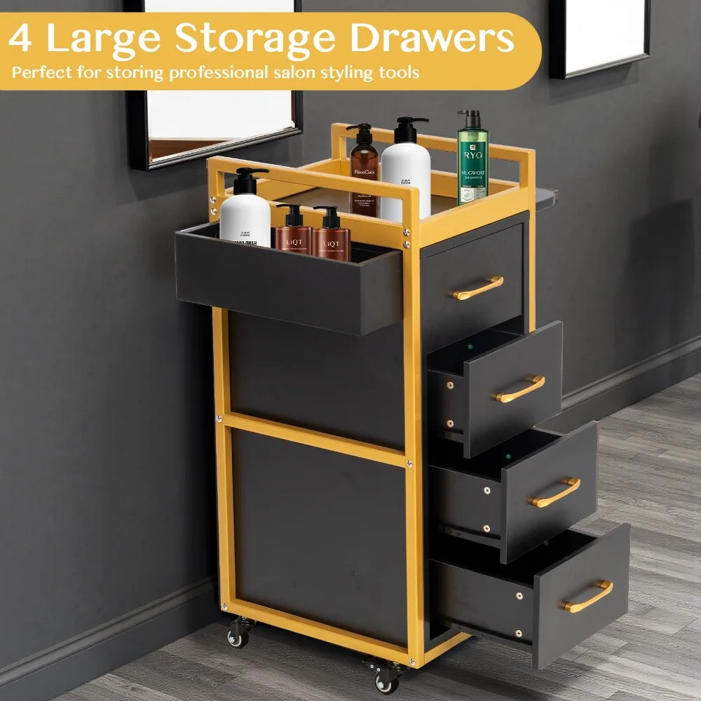 

Black & Gold Beauty Trolley Cart Mobile Salon Station Rolling Salon Cabinet NEW