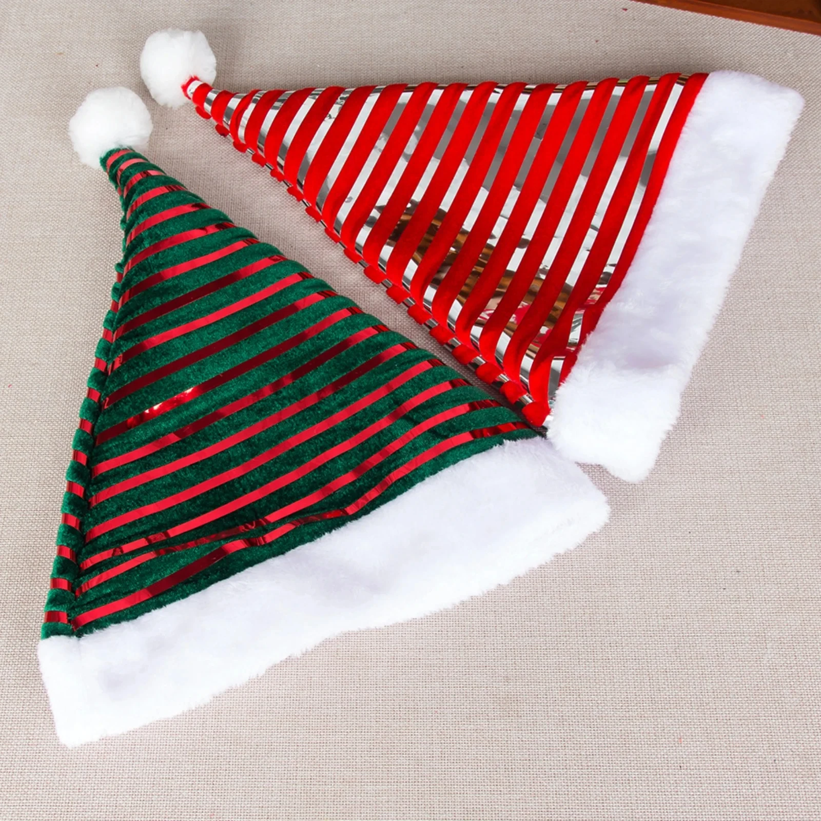 Christmas Hats Gold Gold Velvet Christmas Hat Velvet Santa Caps Shiny Striped Christmas Hat For Costume Accessory Holiday Party
