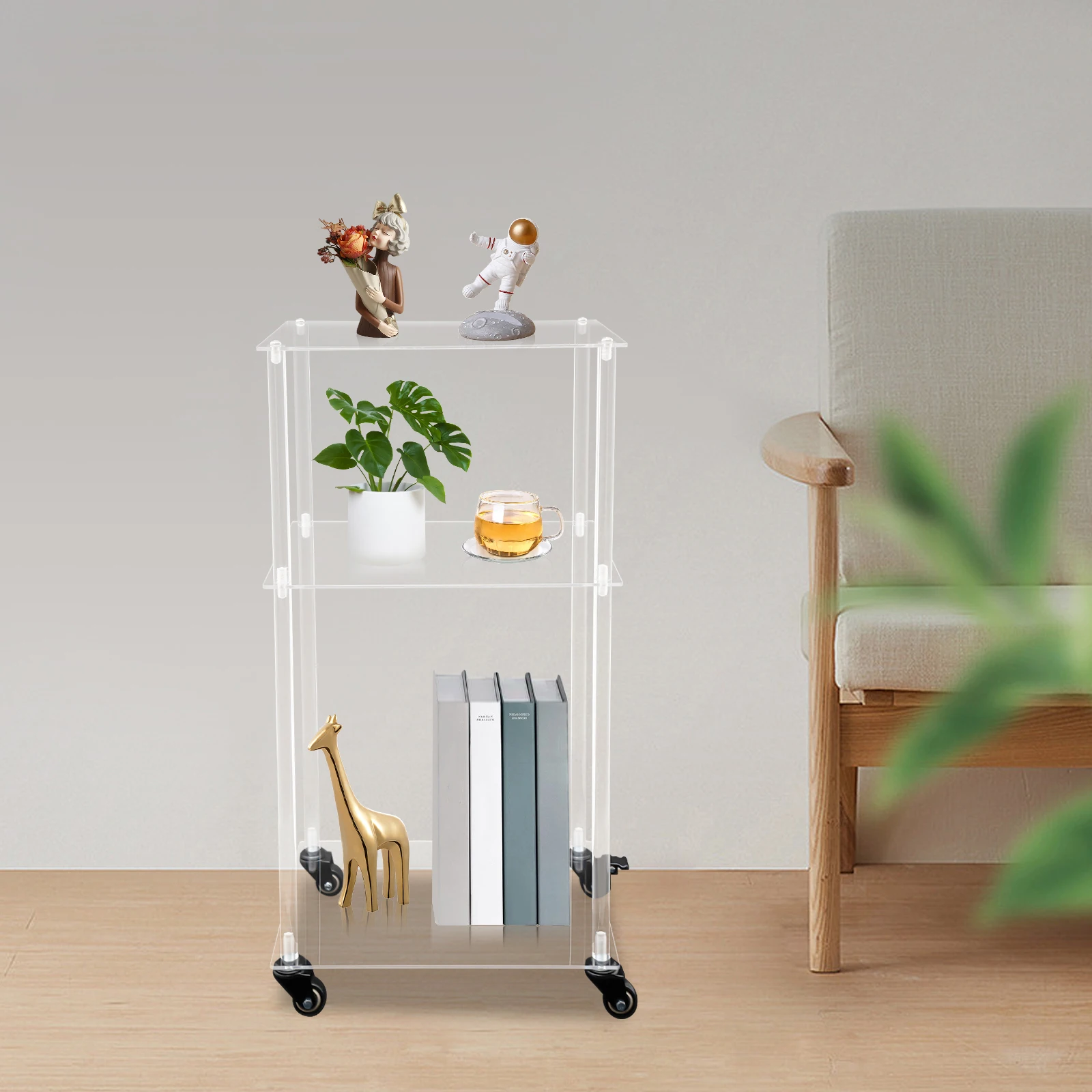 3 طبقات حامل طابعة أكريليك منظم تخزين طاولة الطابعة لسطح المكتب وتحت المكتب حامل الطابعة المتداول متعدد الوظائف