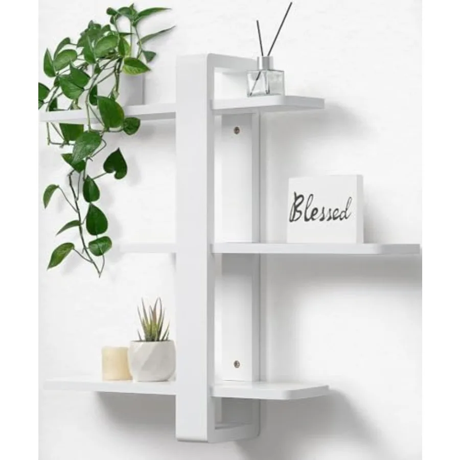 

White Floating Shelves for Wall Mounted Shelving Unit All Pine Wood 3 Tier Large Shelf for Bedroom Living Room Office Bathroom