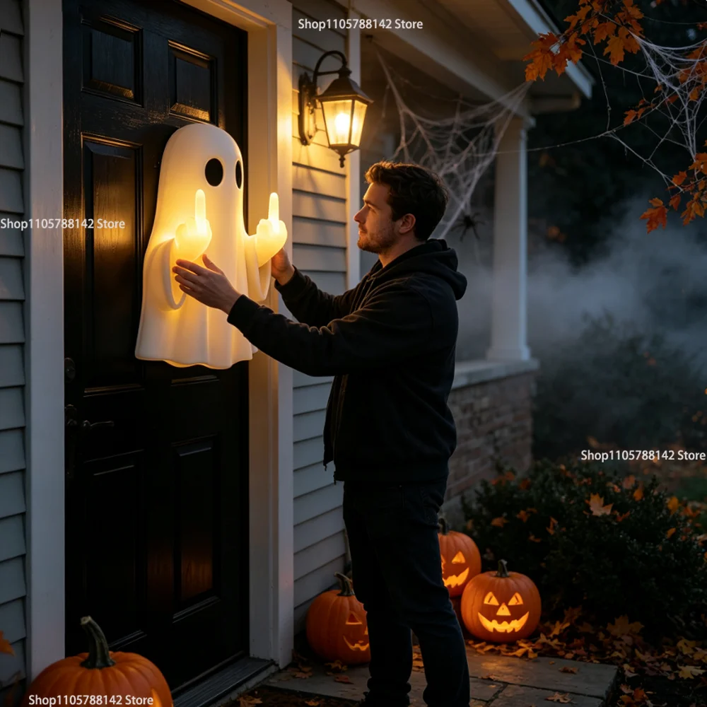 Neue Halloween-Lampe mit Mittelfinger, leuchtende Geisterfiguren aus Kunstharz, gruselige Tischdekoration für Veranda-Party, DIY-Dekorationszubehör