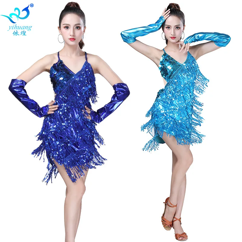 1pcs/lot woman sequin tassel latin dancing dress sexy latin dress latin salsa dresses fringe dress