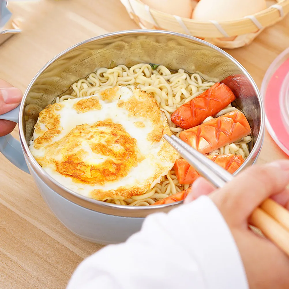 

Baby Feeding Bowl Stainless Steel Interior PP Exterior Shatter Resistant with Sealed Lid for Soup Instant Noodles Egg