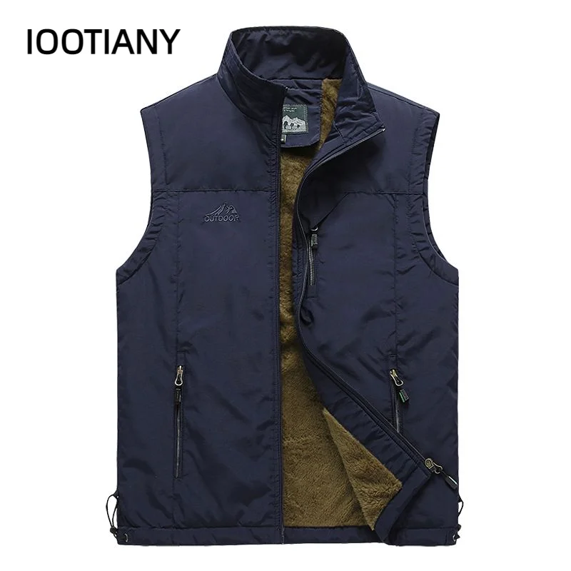 تأثيري الشتاء الرجال الصوف سترة دافئة مع جيوب كثيرة الخريف الذكور عادية سميكة متعددة جيب صدرية جديد جاكيت بلا إكمام