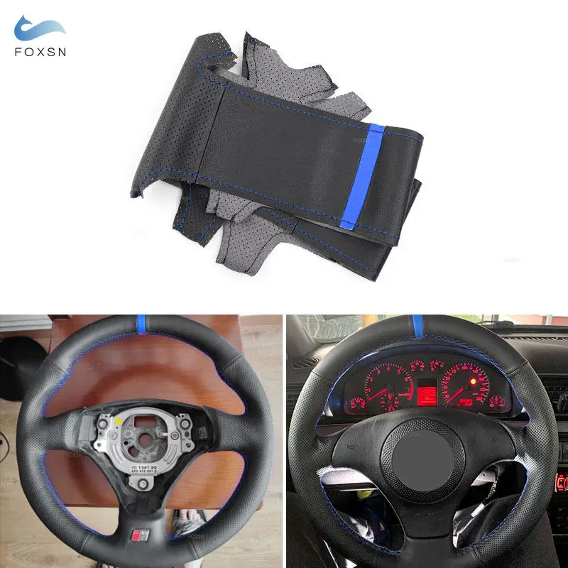 Car Steering Wheel Cover Blue Line-Strip For Audi A8 D2 1998 1999 2000-2002 TT (8N) S4 (B5) S6 (C5) 1998-2001 S8 1998 1999 2000