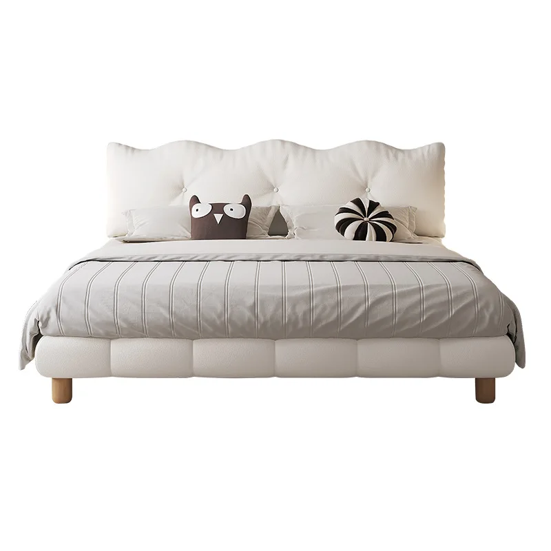 

French cream wind light luxury modern wave double master bedroom high-end atmosphere wedding bed leather bed