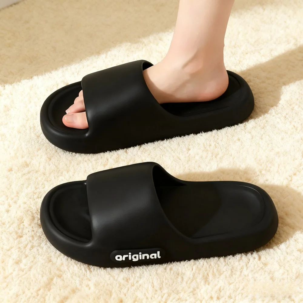 

Thick Platform Pillow Slippers Women 2025 Summer Soft Sole Eva Cloud Slippers Woman Letter Print Non Slip Indoor House Shoes