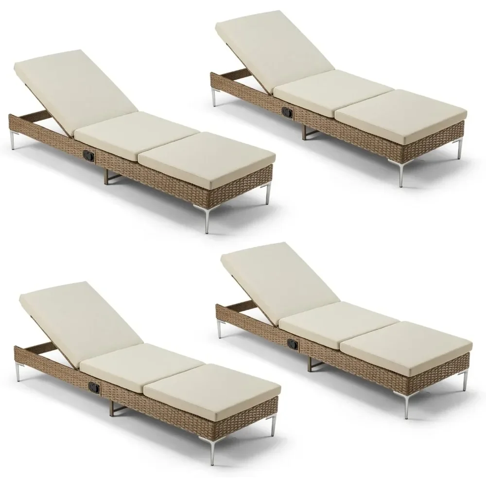 

Outdoor Chaise Lounge Chair Set of 4, Patio Wicker Lounge Chair with Adjustable Backrest, Rattan Pool Lounge Chair