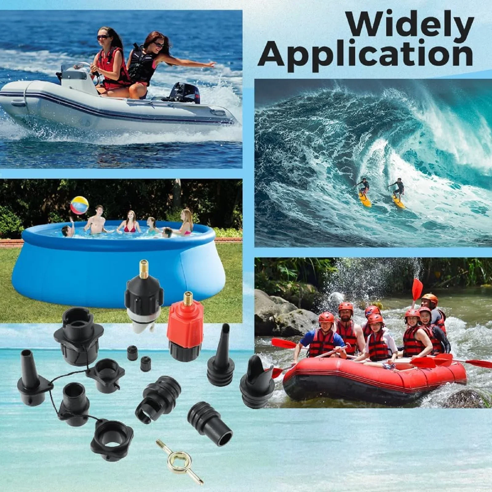 2 Inflatable SUP Pump Adaptor and 9 Air Valve Nozzles with Valve Core Wrench Kit for Paddle Board Rubber Boat Canoe Kayak Dinghy