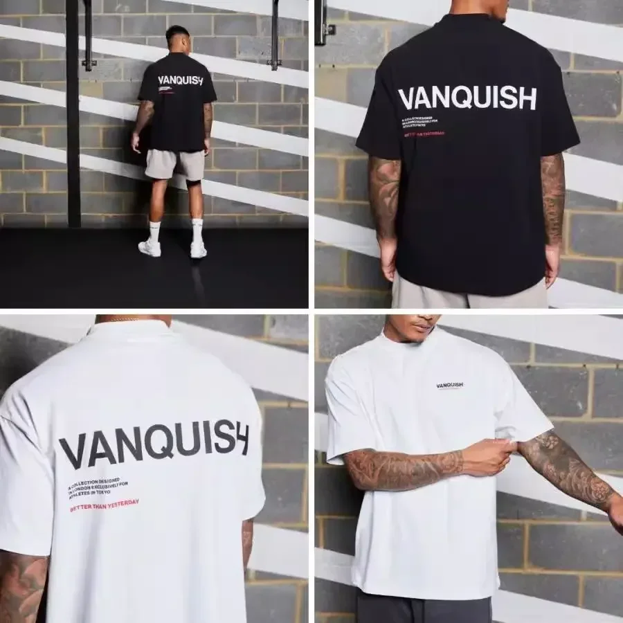 UK VANQUISH Exclusive Commemorative VQ Men\'s and Women\'s Sports Fitness Leisure Elastic Round Neck Loose Short Sleeves