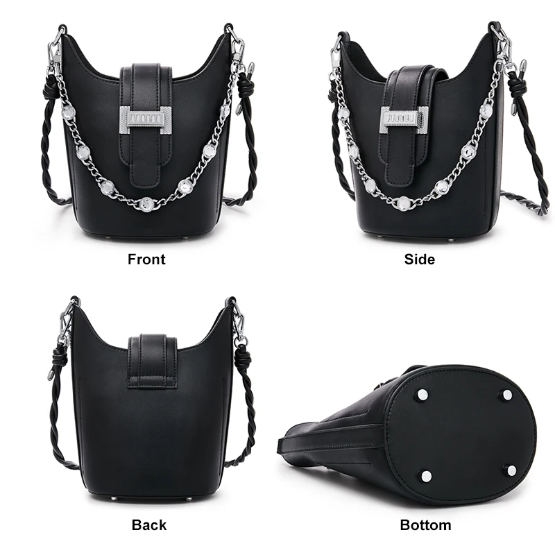 FOXER Women\'s Diamond Crossbody Shoulder Bags Evening Bucket Bag Shining Split Leather Handbag Lady Party Fashion Messenger Bags