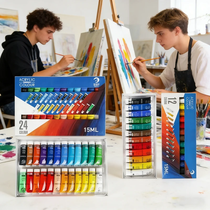 

Набор профессиональных акриловых красок 12/24 цвета по 15 мл, яркие пигменты для DIY, ткани и художественных работ