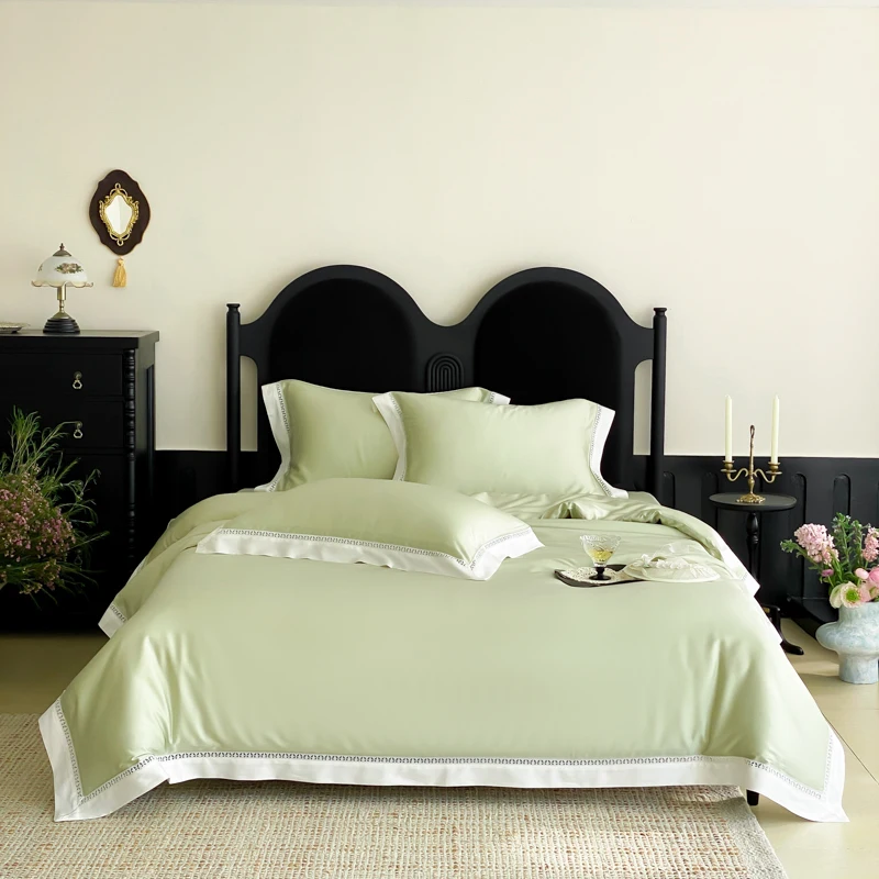 

Fruit Green, Pink, Champagne Bedding Set 600TC Lyocell Cotton Soft Silky Duvet Cover Set Bed Sheet/Fitted Sheet Pillowcases 4Pcs